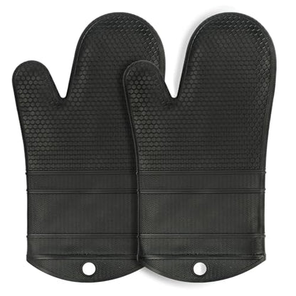 YUTAT Silicone Oven Mitts,Heat Resistant 500F Kitchen Mitts 2PCS,Perfect for BBQ, Baking and Cooking,Black - color: Black-honeycomb Surface, size: 13“L x 7"W-2 Piece