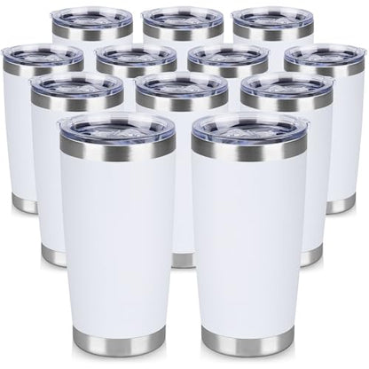 20 oz Tumbler Stainless Steel Tumblers Bulk with Lid Double Wall Insulated Coffee Tumbler Cups for Hot & Cold Drinks Powder Coated Travel Coffee Tumbler Mug Metal (White, 12 pack) - color: White, size: 20 ounces (12 pack)