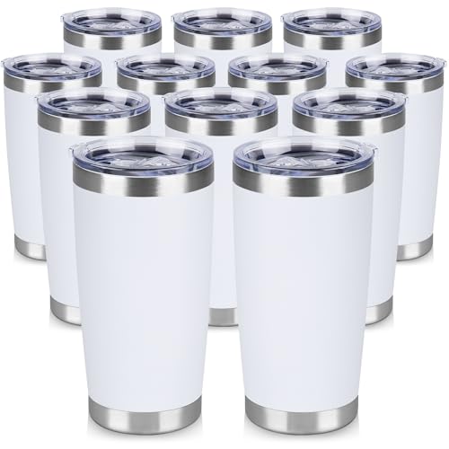 20 oz Tumbler Stainless Steel Tumblers Bulk with Lid Double Wall Insulated Coffee Tumbler Cups for Hot & Cold Drinks Powder Coated Travel Coffee Tumbler Mug Metal (White, 12 pack) - color: White, size: 20 ounces (12 pack)