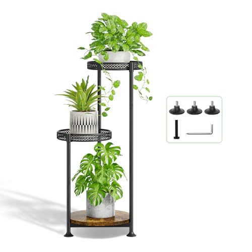 Oppro Plant Stand Indoor Outdoor, 3 Tier Metal Flower Shelf Pot Holder | Tall Multiple Corner Rack Clearance Narrow House Orchid Display Organizer for Patio Office Porch Living Room Garden Black - color: Hollow Black, size: 3 Tier