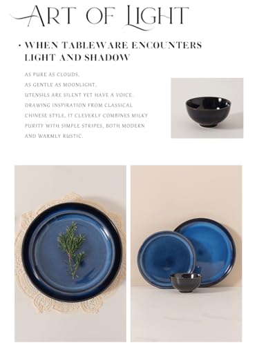 4-piece set, ceramic, natural active glaze plate and bowl set, microwave and dishwasher compatible tableware set, shatterproof and scratch resistant dinner set, irregular edge design, blue - color: style - 8
