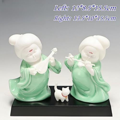 Retro Sculpture Ceramic Classical Ladies Living Room Wine Cabinet Tv Cabinet Desktop Figure Ancient Style Beauty Zen Ornaments Flute Pipa Set - color: Flute and Pipa Set