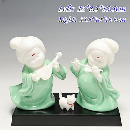 Retro Sculpture Ceramic Classical Ladies Living Room Wine Cabinet Tv Cabinet Desktop Figure Ancient Style Beauty Zen Ornaments Flute Pipa Set - color: Flute and Pipa Set