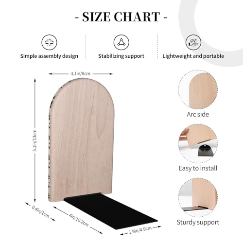 Scandinavian Geometric Shapes (2) Print Wooden Bookends,1 Pair Book Ends,Book Organizer for Home Office School Desk