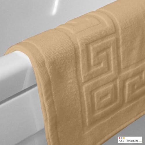 100% Recycle Cotton Bath Mat Beige Key Pattern Bath Rug [Not a Bathroom Rug], Soft Absorbent 330 GSM Shower Floor Towel Set, Hotel Spa Quality, Machine Washable (2 Pack) - color: Beige