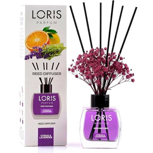 Loris Citrus & Lavender Reed Diffuser Set with Dried Flowers | Reed Diffusers for Home with Sticks | Bathroom Diffuser & Room Scent | Long-Lasting Home Fragrance | 120 mL / 4.06 fl oz - color: Citrus & Lavender
