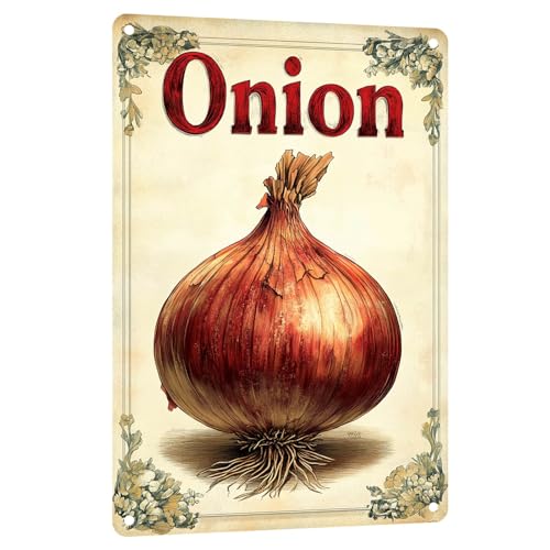 Rustic Onion Vegetables Decor Metal Tin Sign Vintage Farmhouse Kitchen Wall Decor Home Restaurant Garage Wall Plaque Gift 8x12 Inch - color: Onion Metal Tin Sign, size: 8x12inch(20x30cm)