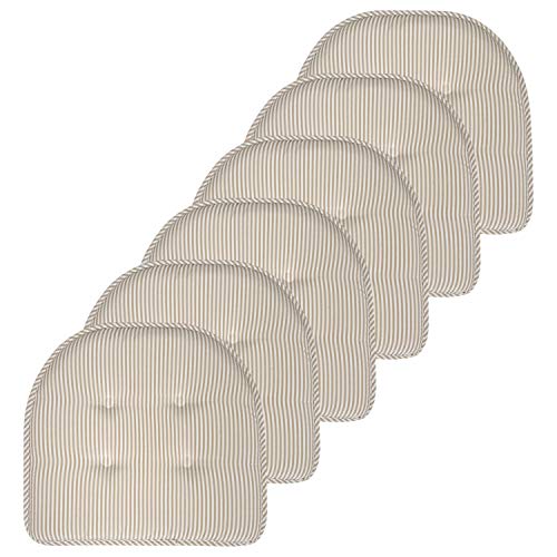 Sweet Home Collection Chair Cushion Memory Foam Pads Tufted Slip Non Skid Rubber Back U-Shaped 17" x 16" Seat Cover, 6 Count (Pack of 1), Pinstripe Taupe - color: Pinstripe Taupe, size: 6 Pack, style: Foam Pads