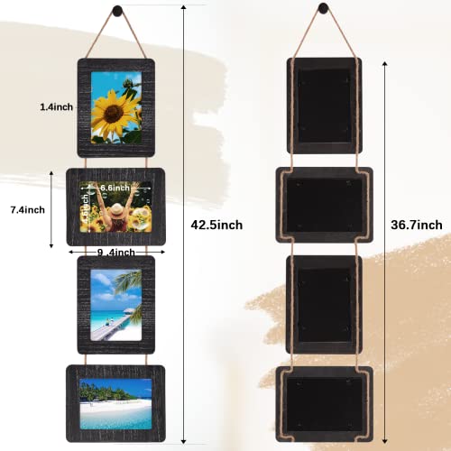 5x7 Collage Picture Frame, 4 Opening, Rustic Wood, Weathered Black | Wall-Mounted Hanging Design, Displays 4x6 Photos with Mat or 5x7 Photos Without Mat, Three-Opening Layout - color: Weathered Black, size: 4 Opening