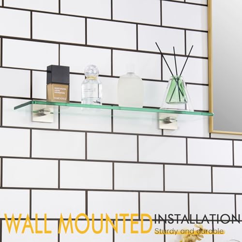 KOKOSIRI Floating Shelves Wall Mount 20-Inch Bathroom Tempered Glass Shelf Shower Storage Kitchen Rack, 2 Pack Brushed Stainless Steel B1107BR-L20-P2 - color: Brushed Nickel, size: 20-Inch(2 Pack)