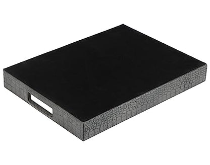 HofferRuffer Rectangle Serving Tray with Hole Handles for Coffee Table, Breakfast, Tea, Food, Butler - Countertop, Kitchen, Vanity Serve Tray, 16.2 x 12.2 x 2 inches, Faux Leather Tray (Dark Grey) - color: Dark Grey