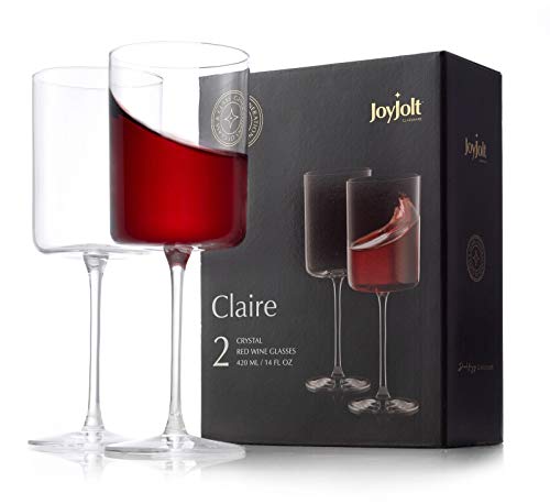 JoyJolt Claire 14oz Red Wine Glass Set, Large Wine Glasses Set of 2, Elegant Crystal Wide Rim Stemware, Modern Glasses with Stem, Made in Europe Stemmed Glassware for Unique Gifts - style: Red Wine Glasses