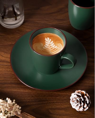famiware Venus Coffee Mugs Set of 8, 13 oz Ceramic Stoneware Mug Cup Set | Coffee Mug with Handle for Tea, Latte, Cappuccino, Cocoa, Milk, Microwave and Dishwasher Safe, Dark Green - color: Dark Green, size: 8pcs