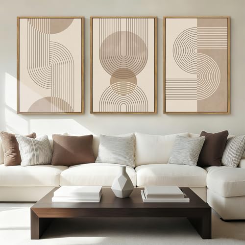 Anyzal Large Neutral Boho Beige Framed Wall Art 16x24 Inch Abstract Modern Canvas Wall Decor Minimalist Geometric Artwork for Living Room Bedroom Dining room Set of 3 - color: Neutral Boho Line, size: 24"L x 16"W