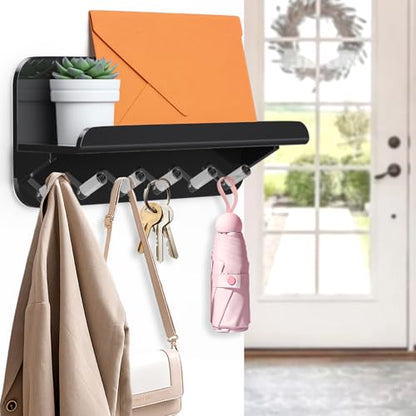 Beego Entryway Key Holder for Wall - Black Acrylic Key Rack with Shelf Decorative Key Hanger Wall Mount Mail Organizer with 6 Key Hooks for Office Hallway Kitchen Living Room Home Décor