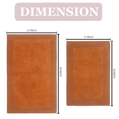 Home Weavers Luxury Collection 100% Cotton Reversible Bathroom Rugs Set, Washable Rug, Extra Soft and Absorbent Bath Rug, Kitchen Mat, 2 Piece Set(S+M), Terracotta - color: Terracotta, size: 2 Piece Set(S+M)