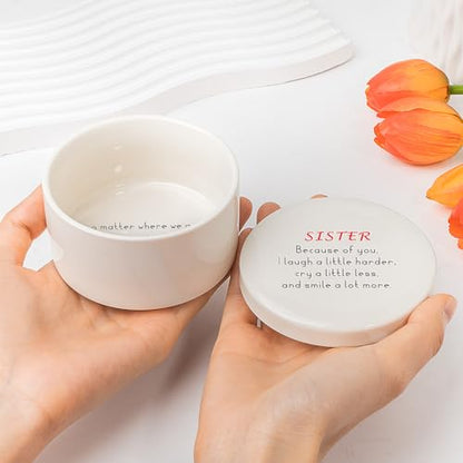 Sister Gifts Ceramic Jewelry Dish, Personalized Trinket Box, Birthday Gift for Sister, Sisters Birthday, for Sis Christmas, Sis Will Always Be There, Friendship Christmas Thanksgiving Gift for Sisters - color: SISTER