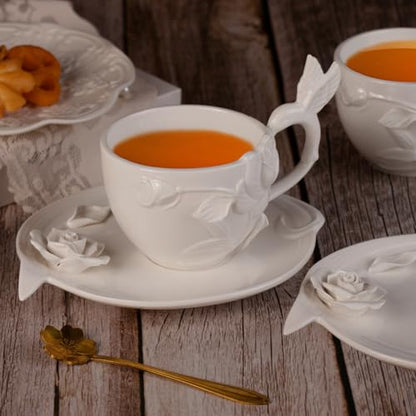 KAMMAK Tea Cups and Saucers Set of 2, 8.5 oz Porcelain Coffee Cups, 566N | Stackable Espresso Mugs, Ceramic Demitasse for Coffee, Cappuccino, Latte, Americano, Tea - size: 7KPSP566N