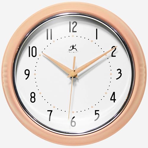 Infinity Instruments Retro 9.5 Inch Round Indoor Wall Clock, Peach Fuzz - color: Peach Fuzz, size: 9.5 Inch