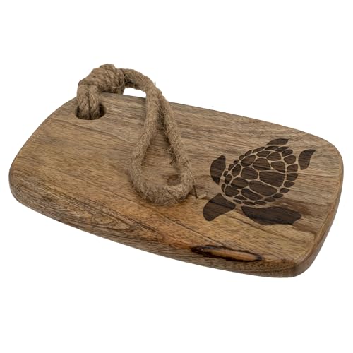 PD Home & Garden Nautical Coastal Themed 11 x 8 Inch Wood Cutting Serving Board, Natural Brown, Sea Turtle