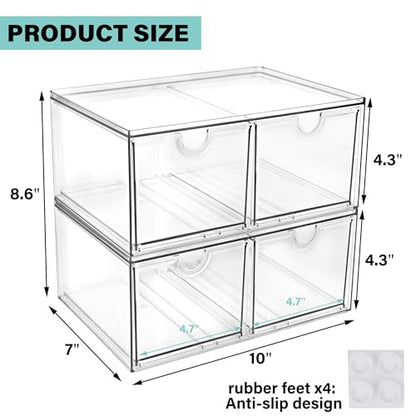 Prsildan Acrylic Storage Drawers Clear Makeup Organizer with 4 Drawers | Transparent, Stackable, For Vanity Bathroom Kitchen Cabinets Office Desk Undersink, Cosmetics Toiletries Home Small Items - size: Stackable-4Drawers