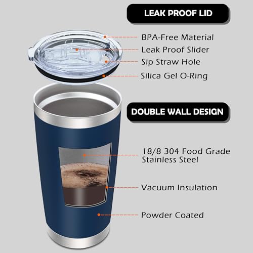 20oz Tumbler with Lid Stainless Steel Tumblers Insulated Mug Navy 12P - color: Navy