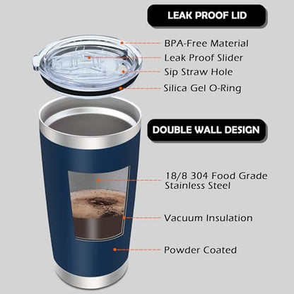 20oz Tumbler with Lid Stainless Steel Tumblers Insulated Mug Navy 12P - color: Navy