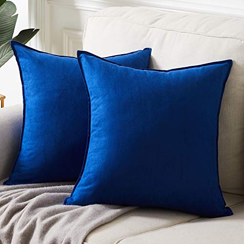 Fancy Homi 2 Packs Royal Blue Decorative Throw Pillow Covers 14x14 Inch for Living Room Couch Bed Sofa, Modern Boho Home Decor, Soft Faux Suede Solid Small Accent Cushion Case 35x35 cm - color: Blue, size: 14" x 14" (Pack of 2)