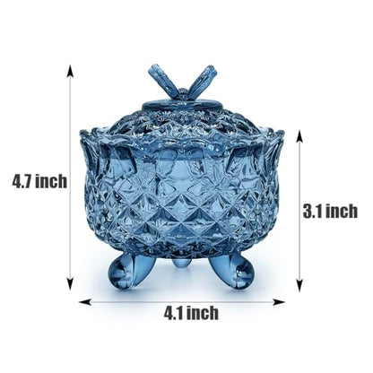 Crystal Glass Candy Snack Barrel Storage Jar Embossed Luxury Cookie Buffet Canister With Lids Jewelry Box Jar Biscuit Containers（Butterfly-Gray-Blue） - color: Butterfly-Gray-Blue