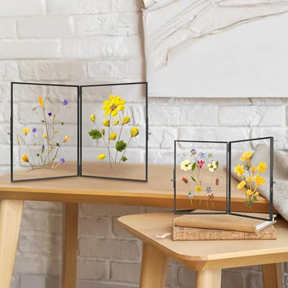 REDHUGO Glass Pressed Flower Frame Handmade, Rectangle, Black, 6×8 Inches | Hinged Double Press Flower Frame, Tabletop Brass Photo Frames, Rectangle Dried Flowers Display Folding Frames for Home - color: Black, size: 6L" x 8W"