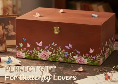 InnoBeta Butterfly Gifts for Women, Large Keepsake Boxes with Lid, Wooden Storage Boxes, Decorative Organizer with Lid for Housewarming, Christmas, Birthday, Memory Treasure
