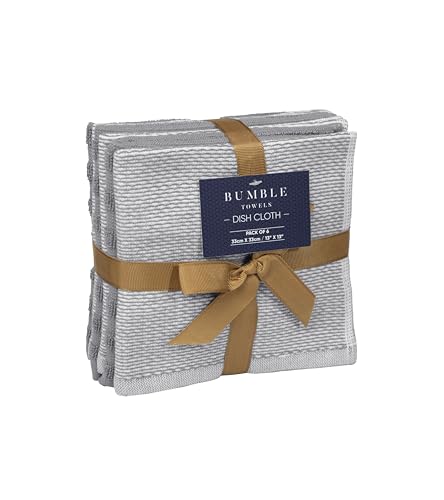 Bumble Premium Dish Cloths 13"x13" (6 Pack) | 100% Natural Ring Spun Cotton | 400 GSM | Highly Absorbent & Soft |Yarn Dyed & Solid Dyed Terry Dish Cloth Set - Grey - color: Grey, size: Dish Cloths - Mixed Styles