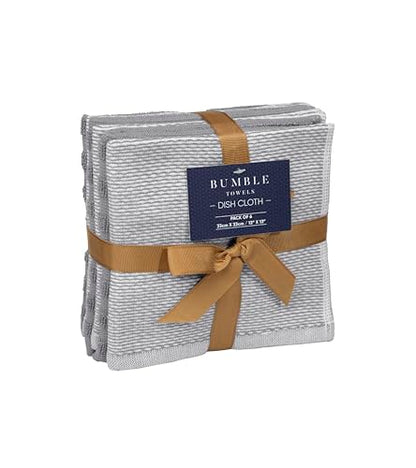 Bumble Premium Dish Cloths 13"x13" (6 Pack) | 100% Natural Ring Spun Cotton | 400 GSM | Highly Absorbent & Soft |Yarn Dyed & Solid Dyed Terry Dish Cloth Set - Grey - color: Grey, size: Dish Cloths - Mixed Styles