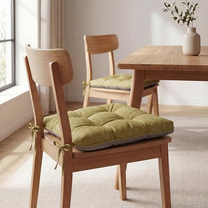 Chair Cushions for Dining Chairs Set of 4,Upgraded Silicone Non-Slip Bottom | Kitchen Chair Cushions with Ties, Premium Shredded Memory Foam Chair Pads,15.5" x 15.5" x 3.5"Green - color: Green