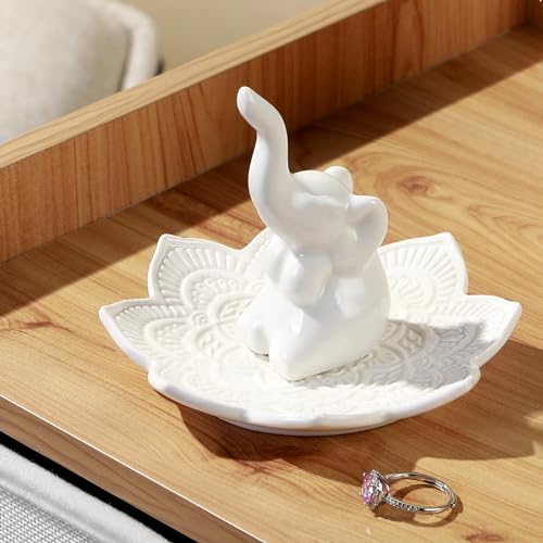 White Elephant Ring Holder with Mandala Jewelry Dish, Boho Decor, Jewelry Holder for Rings Earrings Bracelets, White Elephant Gifts for Adults, Mothers Day Christmas Birthday Gifts for Women - style: Mandala Elephant