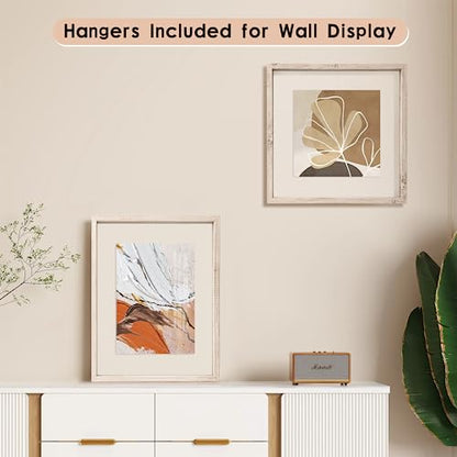 MUYE 8x10 Floating Frame Distressed Beige White Wood Pattern,Double Glass Picture Frame Set of 2 Display Any Size Photo up to 8x10,Wall Mount or Tabletop Stand - color: Beige, size: 8x10