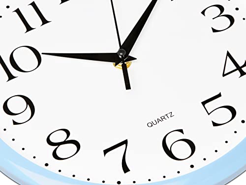 Bernhard Products Light Blue Wall Clock Silent Non Ticking - 10 Inch Quality Quartz Battery Operated Round Easy to Read Home/Kitchen/Office/Classroom/School Clock - color: Light Blue, size: 10 Inch