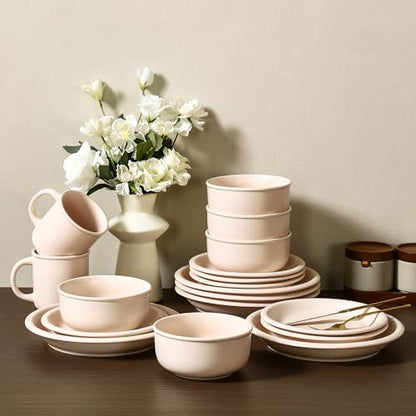 GZG 10.25-Inch Ceramic Dinner Plates, Cream Mist, Set of 4 | Rustic Matte Glaze, Terracotta Stoneware, For Main Course & Everyday Meals, Microwave & Dishwasher Safe - color: Cream Mist, size: 4 pcs Dinner Plate Set