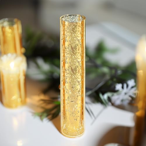 WGVI Hurricane Candle Holder Sleeve, W: 2.5", Ht: 14", Gold Speckled Glass Cylinder Open Both Ends, Chimney Tube Shade, 2 Pieces - color: Gold Speckle, size: 2.5x14"H