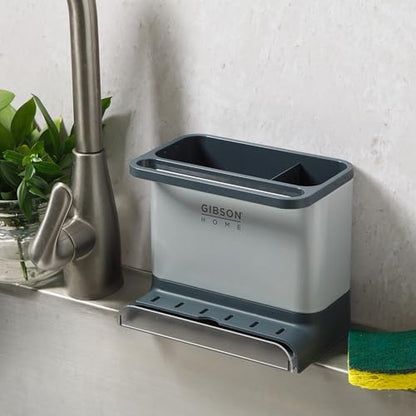 Gibson Home Ledgebrook Sink Caddy with Metal Panel, Metal Sponge Holder for Kitchen Sink, Countertop Organizer and Storage Essentials with Drain Board - size: Sink Caddy w/ Rack