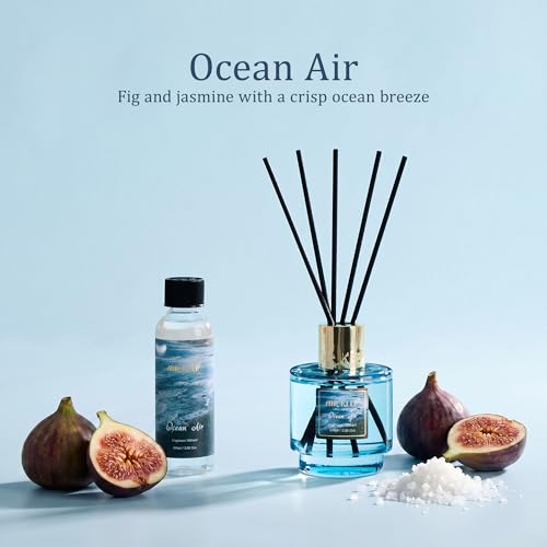 Reed Diffuser Set with Refill & 8 Reed Sticks, 6.96 fl oz Ocean Air Home Fragrance, Long Lasting Aromatherapy Diffuser for Bedroom, Bathroom & Living Room