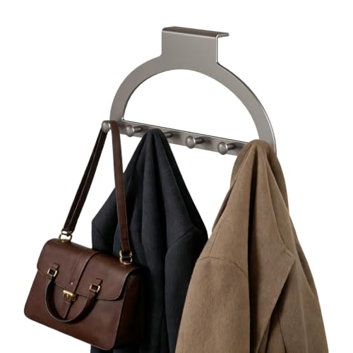 DYRABREST Over Door Hook Rack No Drill Heavy Duty 6 Hook Hanger | for Coats Towels Bags Bedroom Bathroom Kitchen Entryway Storage Carbon Steel Black 16.61 x 7.68 in