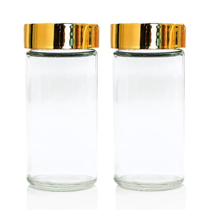 Tianifa 2pcs Gold Spice Jars, 3 oz Glass Seasoning Bottles, Spices Container, Empty Spice Jars, Round Spice Bottles with Airtight Plastic Caps with Shaker Lids (2, gold) - color: Gold Lids, size: 2pcs