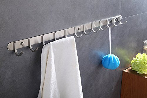 Hook/Coat Rack with 12 Square Hooks-Modern Wall Mounted - Ultra Durable with Solid Steel Construction,Brushed Stainless Steel Finish,Super Easy Installation,Rust and Water Proof. - style: 12 Square Hooks