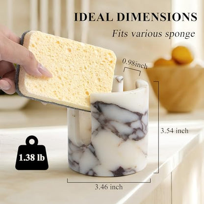 Natural Marble Sponge Holder, Drying Rack for Kitchen Sink, Calacatta Viola | 1.4 lb Handcrafted Stone Kitchen Sponge Holder with Anti-Slip Pad, Fast Drying Sink Caddy for Kitchen Counter Organizer - color: Calacatta Viola