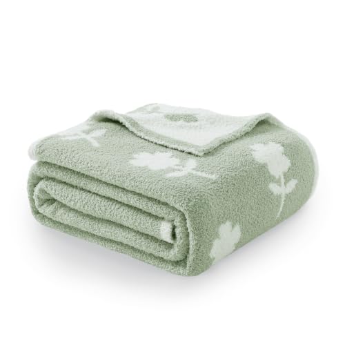 Snuggle Sac Flower Throw Blanket for Couch, Fuzzy Microfiber Warm Winter Daisy Floral Blankets, Sunflower Throws Gifts, Flower Sage Green, 50x60 inches - color: Flower Green, size: Throw(50"x 60")