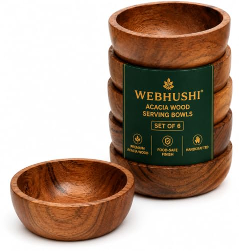 Acacia Wood Bowls: Handcrafted, Rustic, 6 Bowls of 3.75-inch, 0.25 liters Capacity Each - size: 6 Bowls of 3.75-Inch (0.25 Liters)