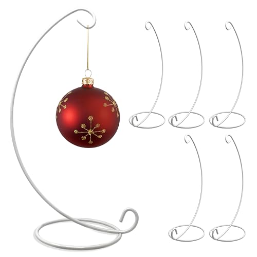 Christmas Ornament Display Stands, White Wrought Iron Ornament Holders, 13 Inch Metal Display Stand for Christmas Ornaments, Glass Globes, Terrariums, Lanterns & Hanging Decorations, Set of 6 - size: 6 Pack