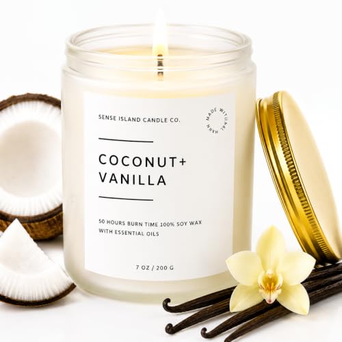 Coconut Vanilla Scented Candle– 7oz Soy Wax | Coconut and Vanilla Cozy Sensual Aroma | Long Lasting Highly Scented Candle for Women | Warm Gourmand Fragrance | Gift for Her, Bedroom or Bath - color: Coconut Vanilla