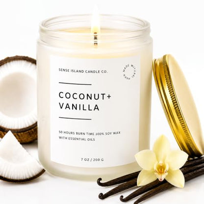 Coconut Vanilla Scented Candle– 7oz Soy Wax | Coconut and Vanilla Cozy Sensual Aroma | Long Lasting Highly Scented Candle for Women | Warm Gourmand Fragrance | Gift for Her, Bedroom or Bath - color: Coconut Vanilla